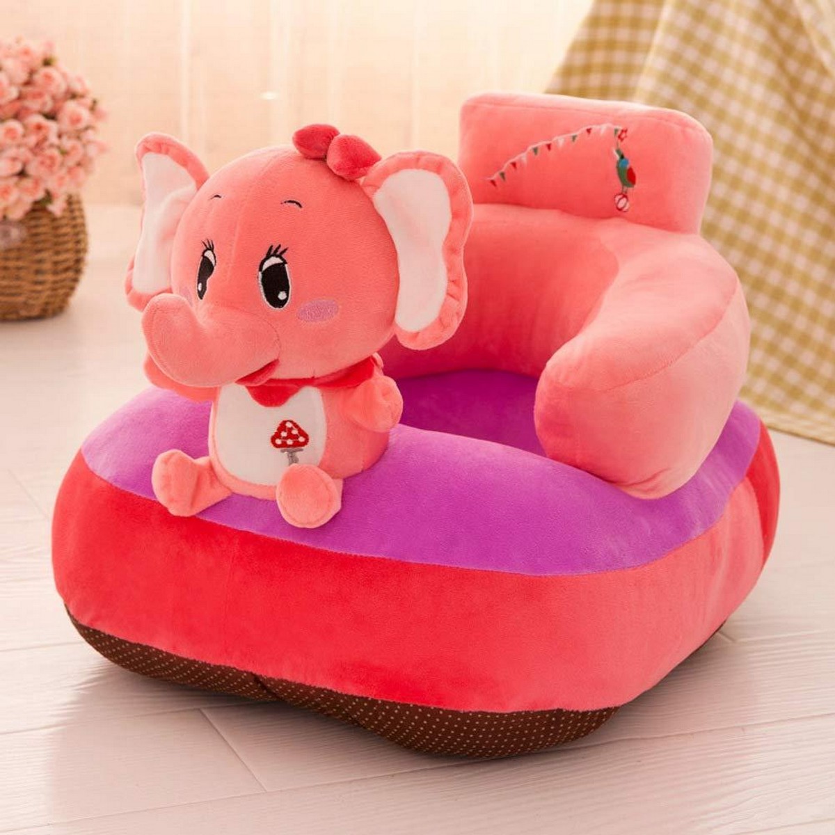 Baby's Cute Elephant Cartoon Plush Toys Support Chair Infant Learning To Sit Removable & Washable Baby Soft Seats Sofa
