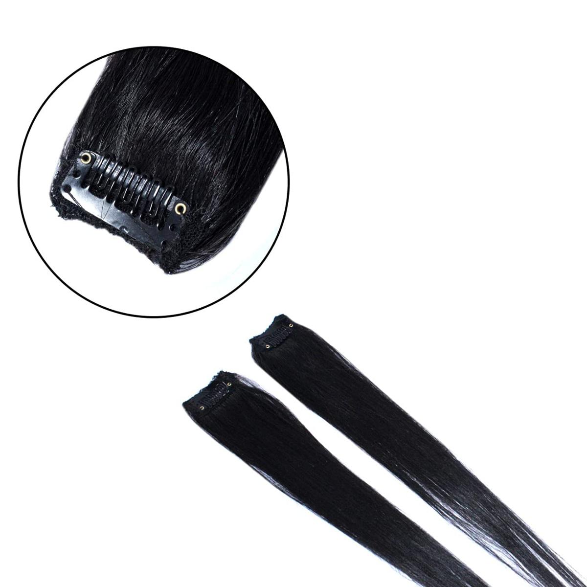2Pcs 20inch Long Straight Synthetic Clip Hair Extensions- Black