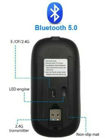 Hp Rechargeable RGB Wireless Bluetooth Mouse - Slim & Silent 7 Colours LED Lights-Transparent & Black Body-Dual Mode 2.4G & Bluetooth-Rechargeable Portable Optical Office Mouse With USB Receiver-3 Adjustable DPI Levels for Notebook, PC,Laptop Original