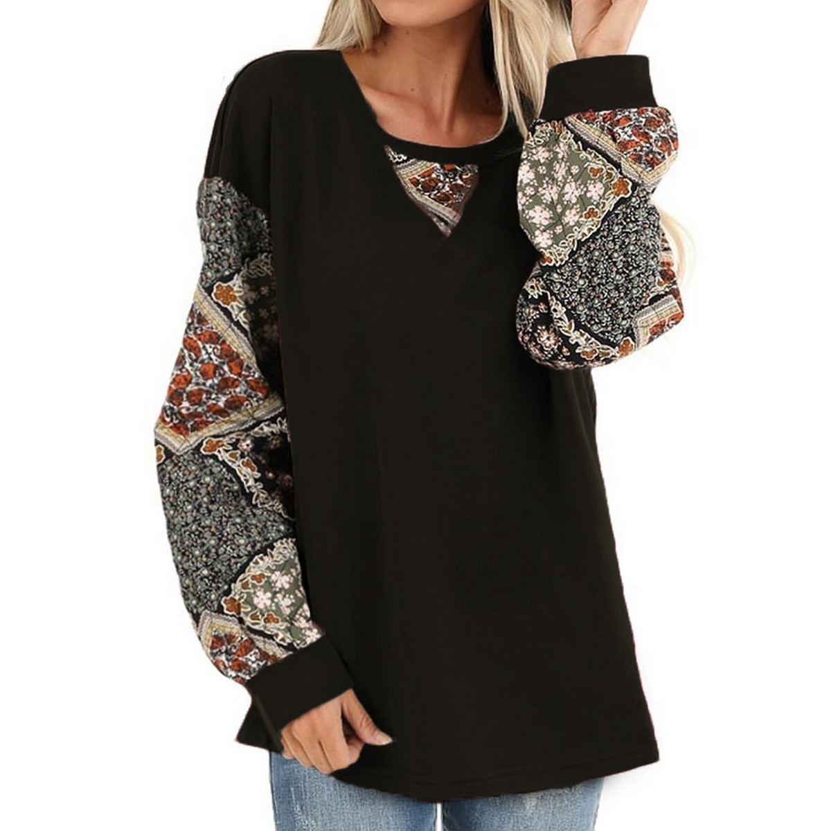 Women's Autumn and Winter Printed Lantern Sleeve Top Shirt Fashion