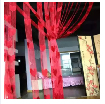 Cute Heart Line Tassel String Door Curtain Window Room Curtain Valance Modern Living Room - Red