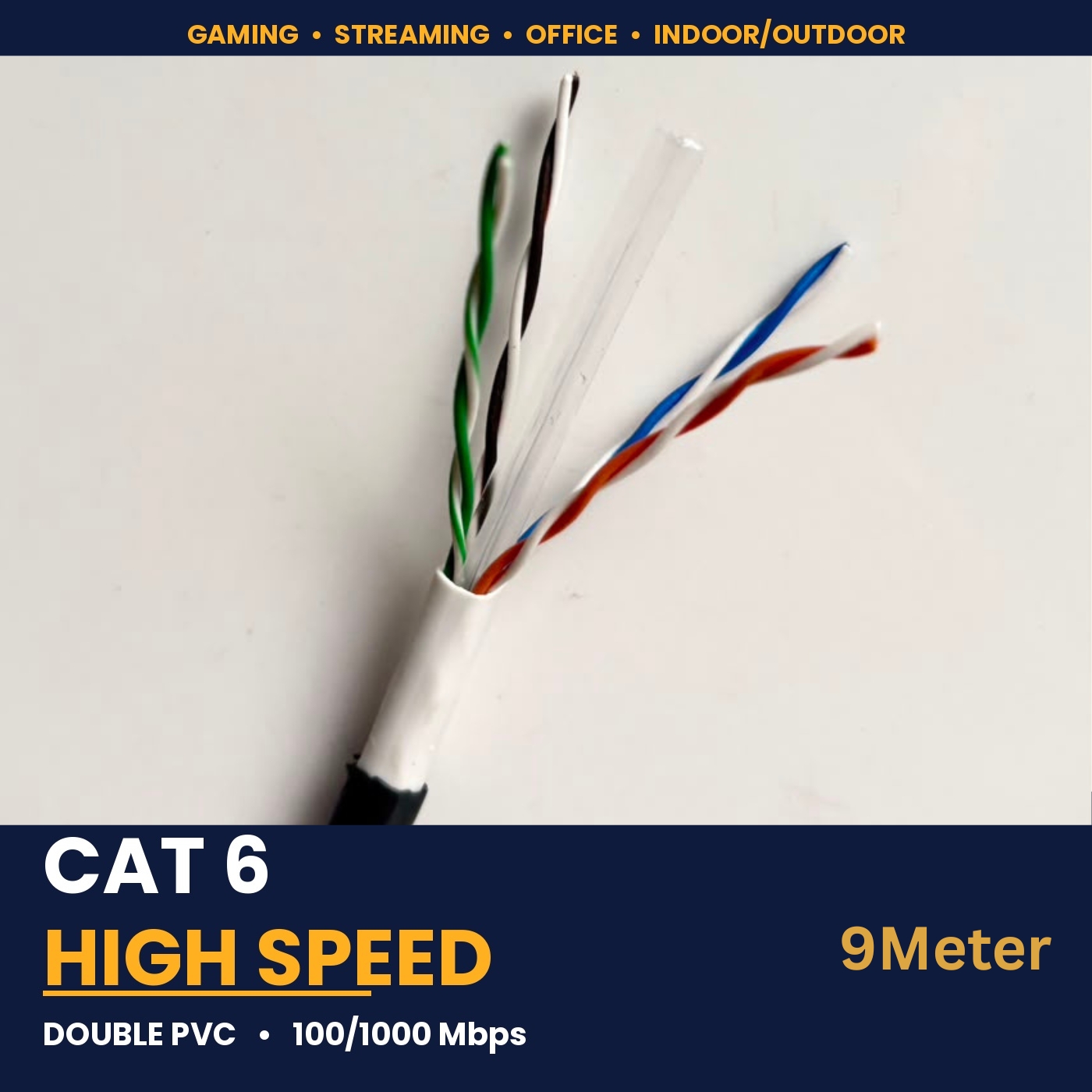 High Speed 100/1000 Mbps Supported LAN Cable Cat 6 UTP Double PVC Jacket High Standard Networking Ethernet Cable Internet Wire - Black (9Meter/30ft) Gaming Streaming Office Use With Connectors