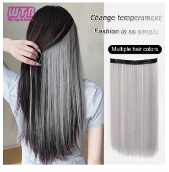 Synthetic Long Straight Clip In One Piece Hair Extension 4 Clips inner layer hidden hair color hair piece color wig