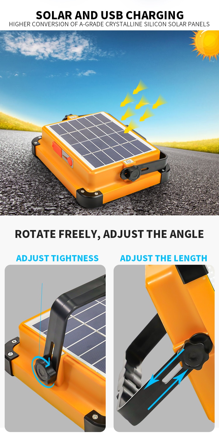 New Led Work Light 2In1 Handheld Solar/Usb Electricity Charging Light Emergency Light Floodlight White/Red Light Camping Light Spotlight