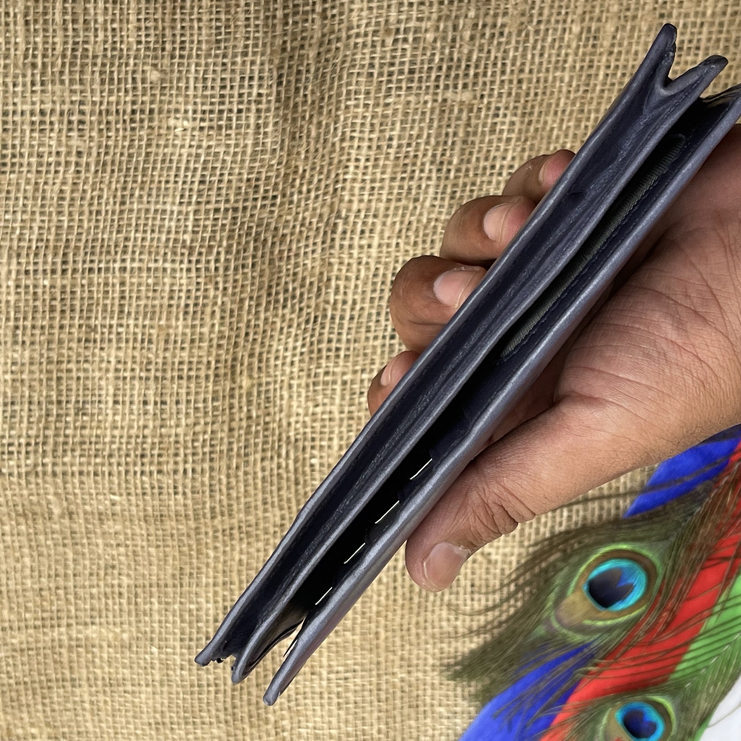Long Wallet Genuine  Gray Leather for women