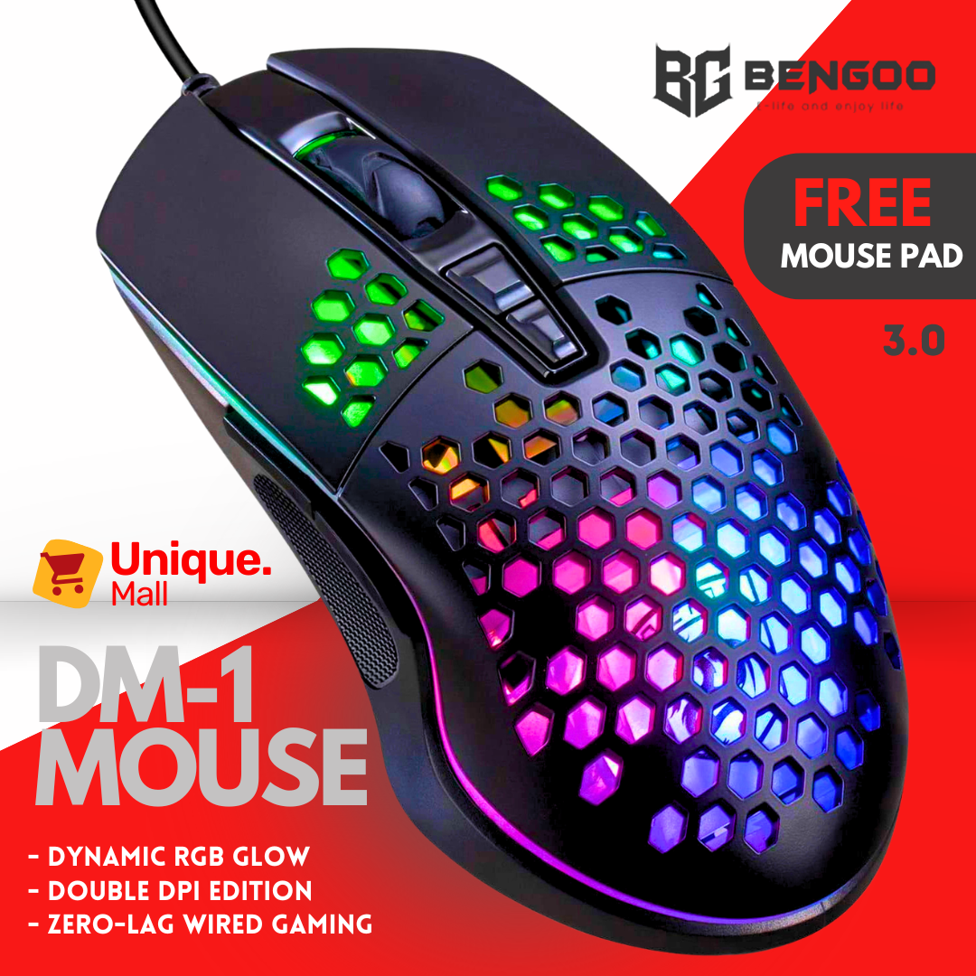 RGB Gaming Mouse USB Wired 3200 DPI Optical Sensor | Ergonomic 7 Button Gaming Mouse with Side Buttons & Double Click Key | 7-Color Breathing LED Backlit Braided Cable Computer Mouse for PC Laptop Desktop Gaming Office – Unique Mall