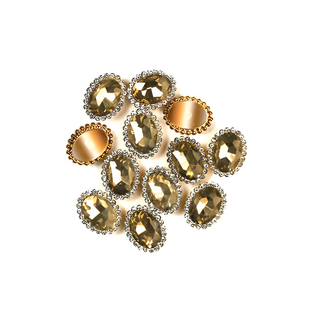 Oval Rhinestone with Diamond Border in Champagne Color - 12 pcs for Crafting, Jewelry, Buttons & Embroidery