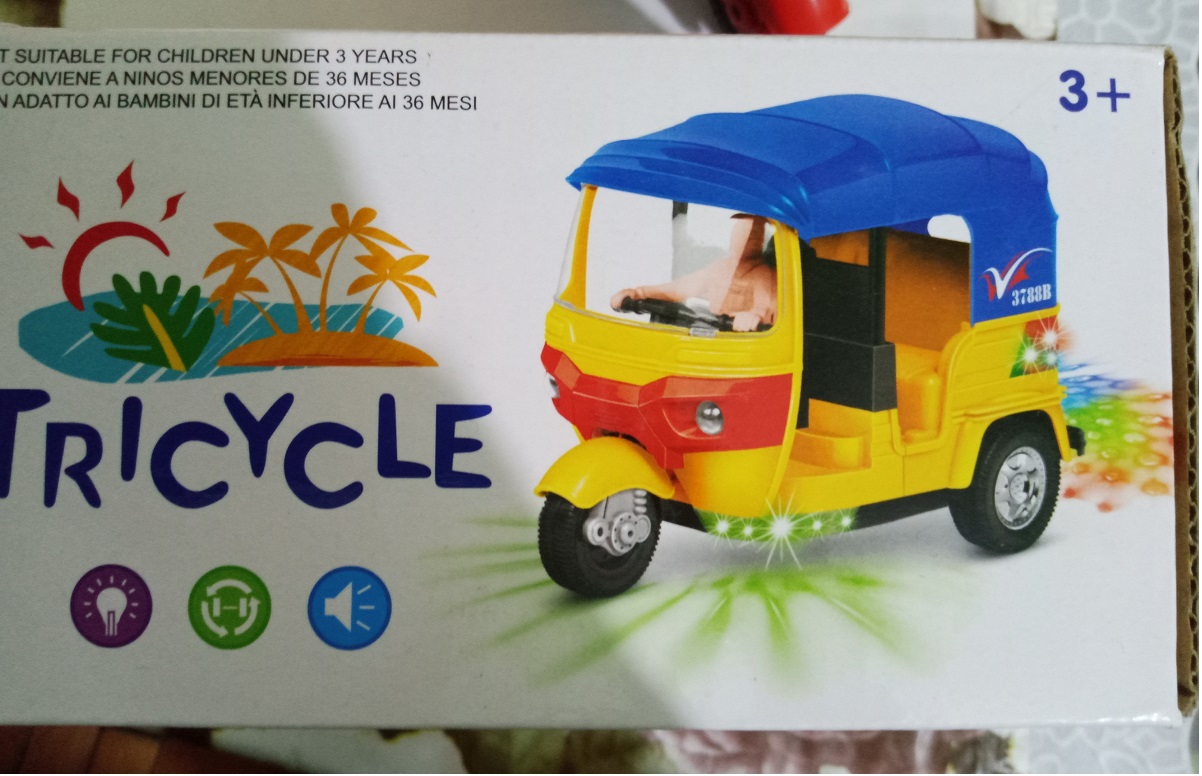 Battery Operated Toy Auto Rickshaw - Light - Music - Sound - Bump n Go ...