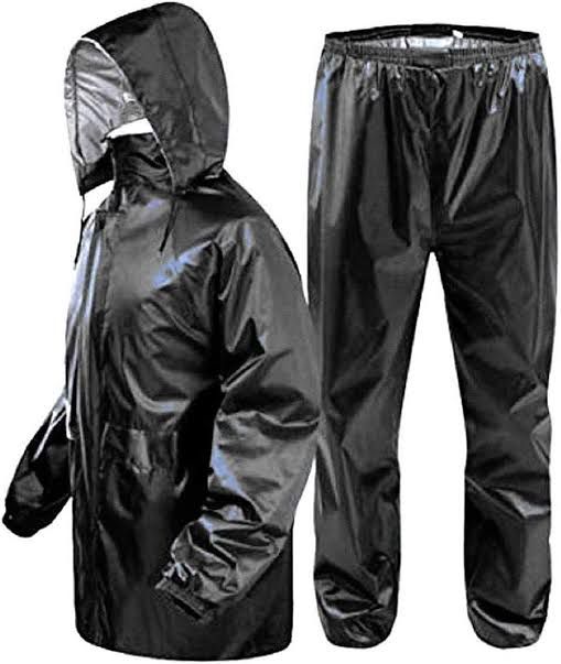 Rain Suit Set For Men Waterproof Polyester Fabric Lightweight Hooded Style Black Color