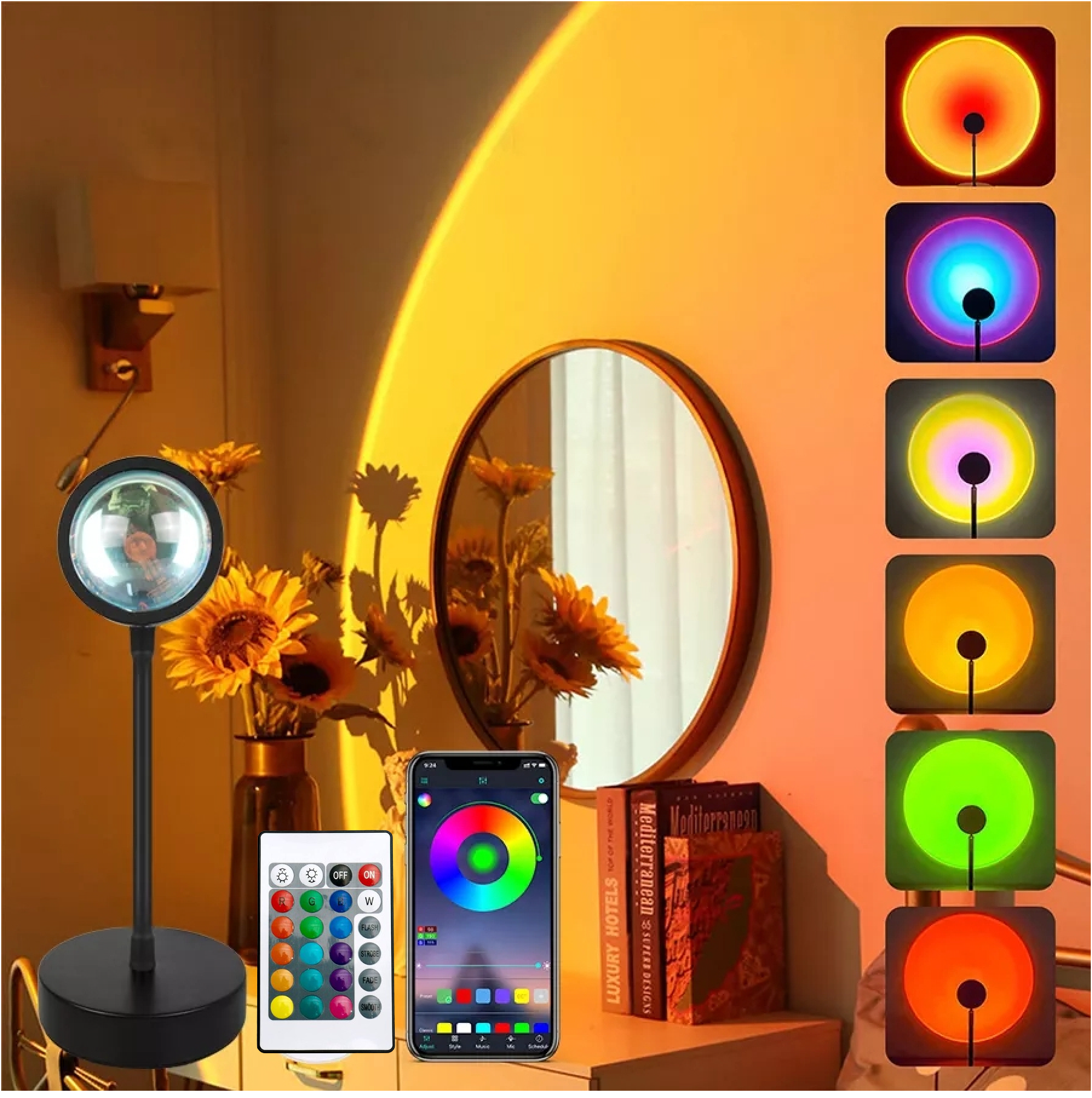 Sunset Lamp LED Light Remote Control 16 Colors Changing RGB Rainbow