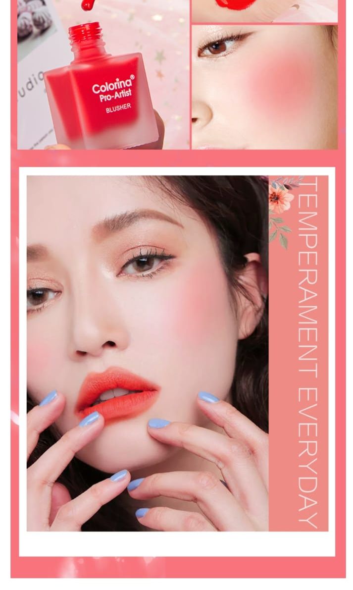 Blush On Colorina Pro Artist Makeup Liquid and Cream Blusher Velvet and Mousse Texture Rich in Color Cherry Shade Trendy Korean Cute Lip Gloss for Natural Daily Makeup Long Lasting and Easy Blend