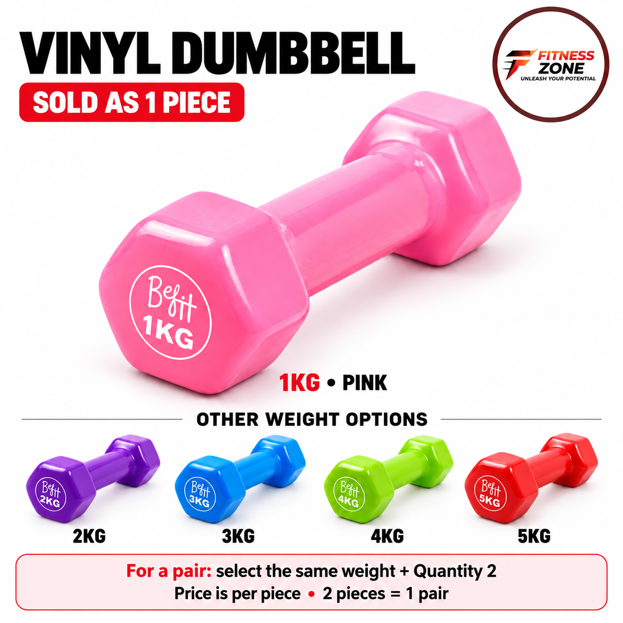 Single Vinyl Dumbbell Single Piece for Women Men – Ladies Dumbbell for Home Gym Exercise – 1kg 2kg 3kg 4kg 5kg Dumbbell for Weight Loss Fitness Yoga Aerobics Arm Workout – Non Slip Coated Dumbbell Weight for Home Gym Use – Single Fixed Weight Dumbbell