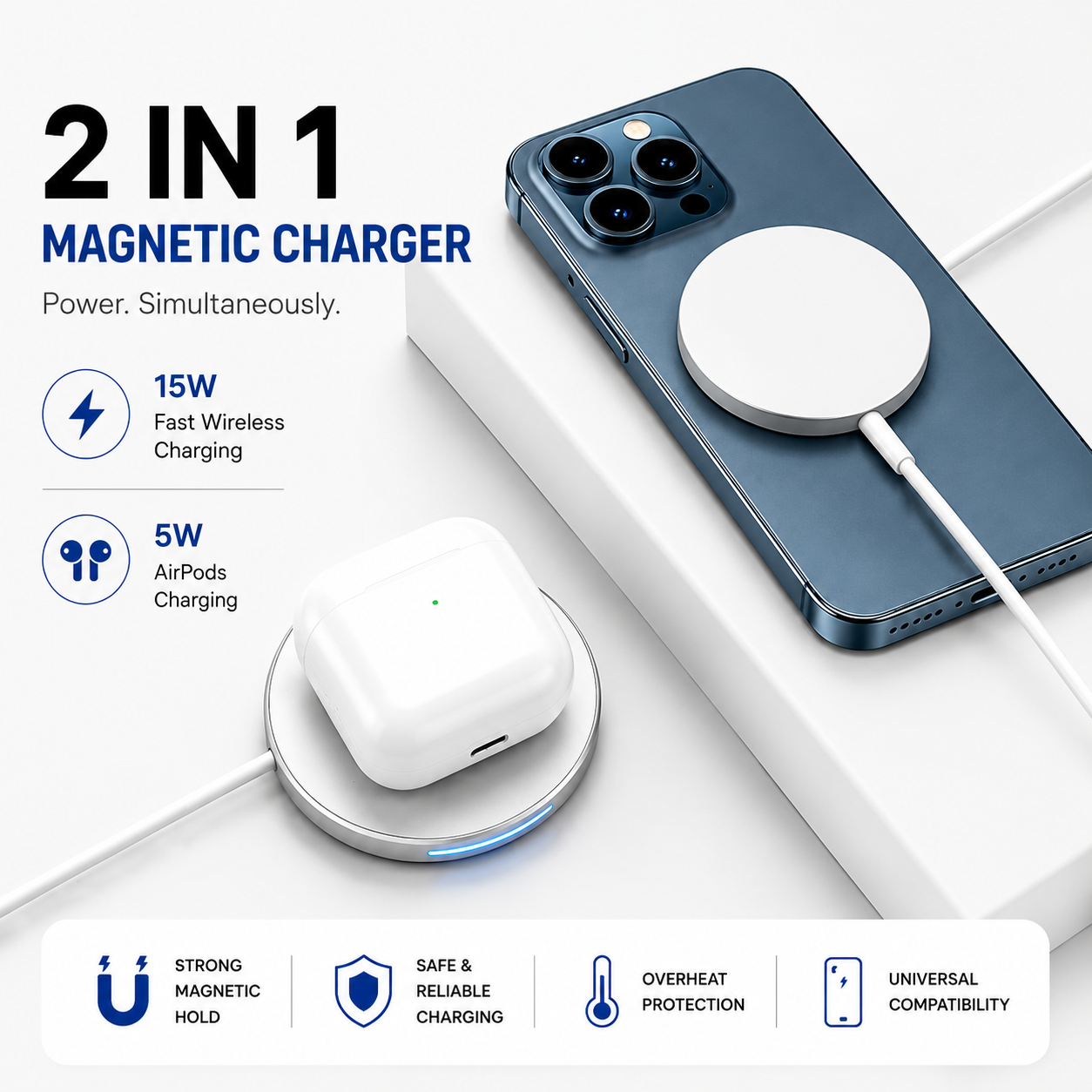 Magnetic Wireless Fast Charger USB-C | Strong Magnetic Alignment | Fast Charging Pad | Overheat Protection | Universal Magnetic Charging Cable
