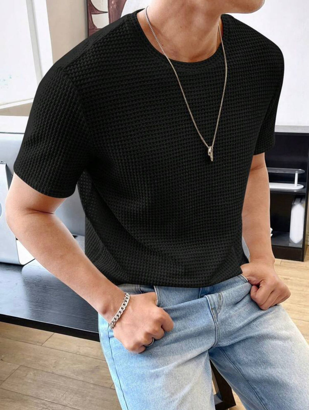 The Vintage Clothing Waffle Knit Texture T-Shirt For Boys And Men - Summers Trendy New Tshirts For Men / Tshirts For Boys / Men'S Tshirts / Boys Tshirts
