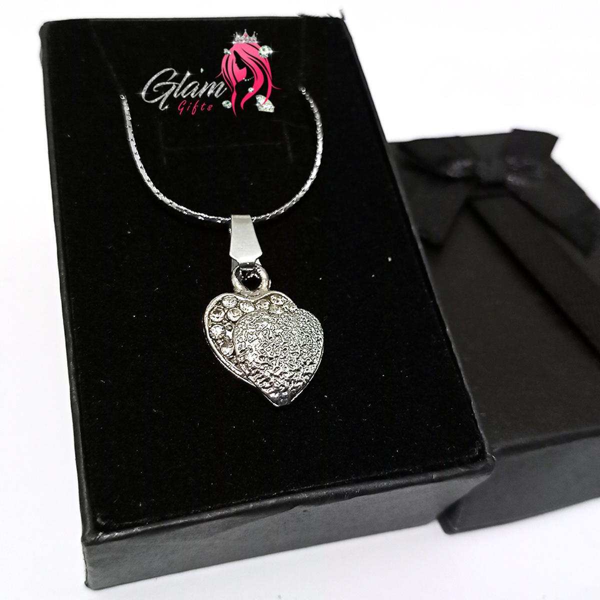 Dual Silver Heart Pendant Necklace for Friends with Gift Box