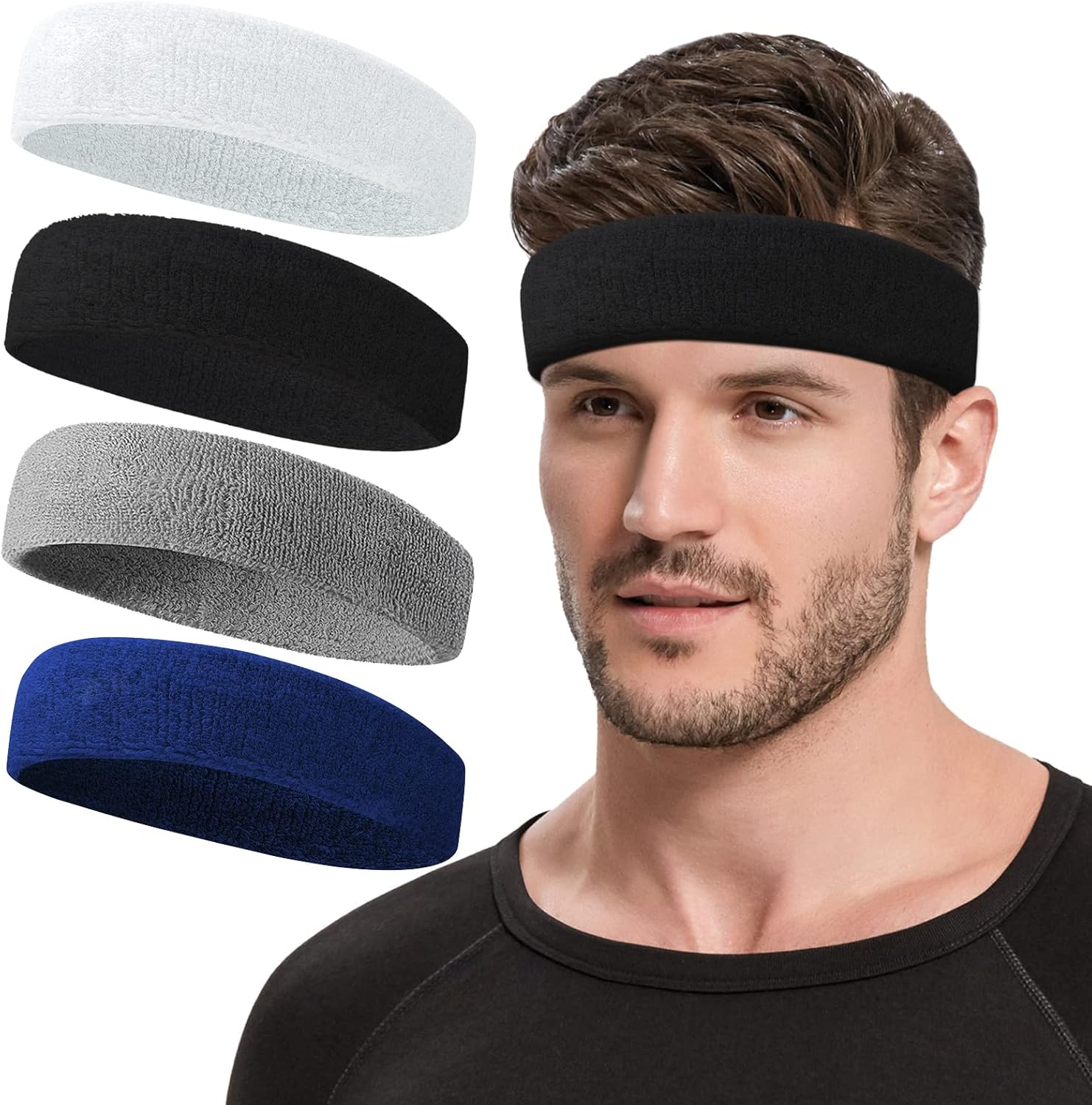 Sweatbands Sports Headband for Men & Women, Moisture Wicking Hairband Athletic Towel Headbands Cotton Head Sweat Bands for Running, Cycling, Yoga
