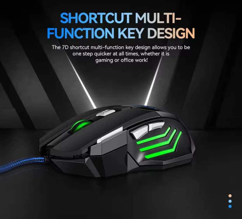 7 Buttons RGB PRO Gaming Mouse with 3200dpi - Breathing LED USB Wired Optical Computer Mouse with 7 Buttons & Braided Wire including Side Buttons with FREE Mouse Pad.