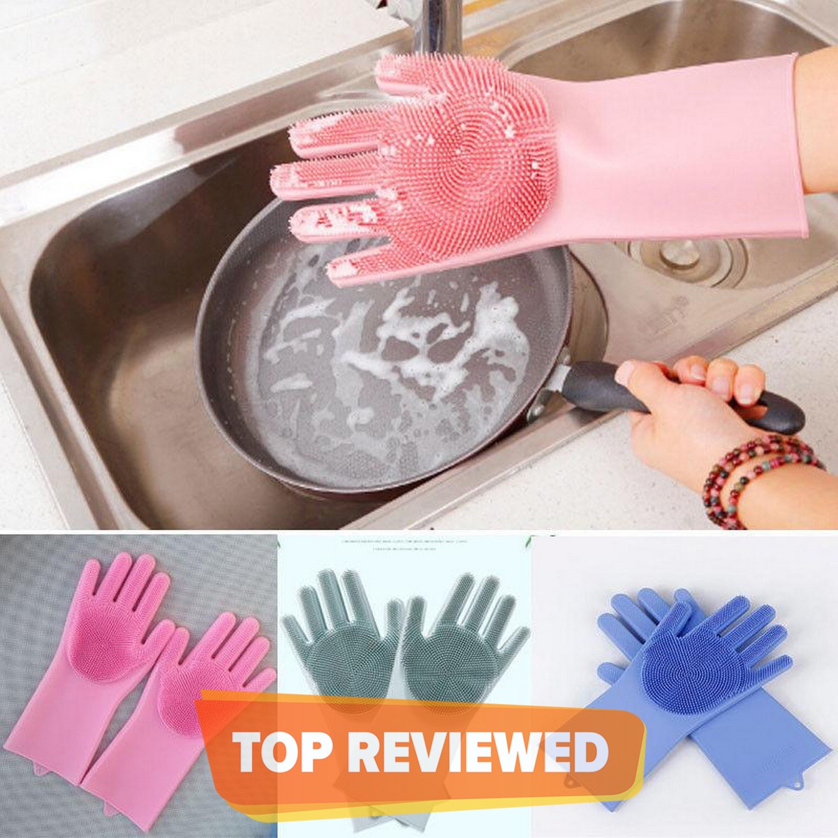 Reusable Magic Dish Washing Gloves With Scrubber, Silicone Cleaning, Scrub Gloves For Wash Dish, Car Washing, Kitchen, Bathroom Multipurpose Usage