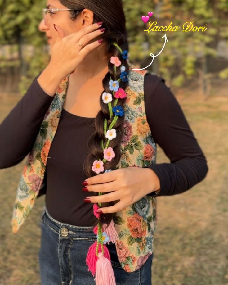CROCHET BEAUTIFUL FLOWER HAIR BRAID TASSELS -HANDMADE CROCHET PRANDA/PARANDA FOR GIRLS / HAIR ACCESSORIES / 16 to 17 INCHES -FASHION / urban crate