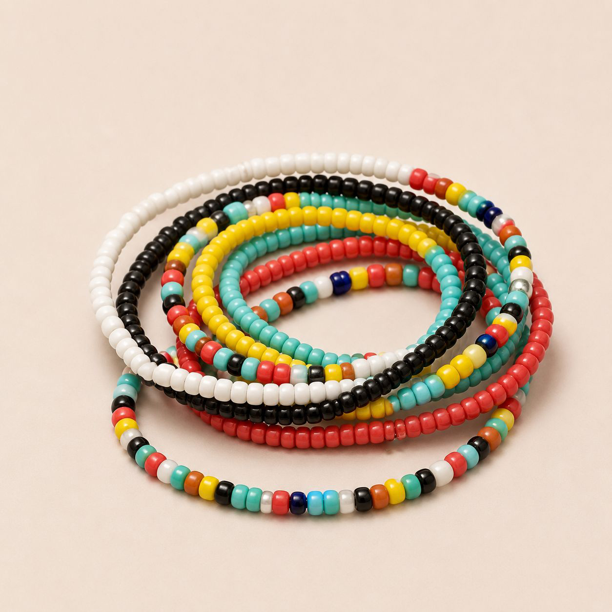 Svelte Trinkets – 7 Piece Colorful Bohemian Beaded Bracelet Set | Elastic Bangles | Stylish Jewelry Accessories for Girls