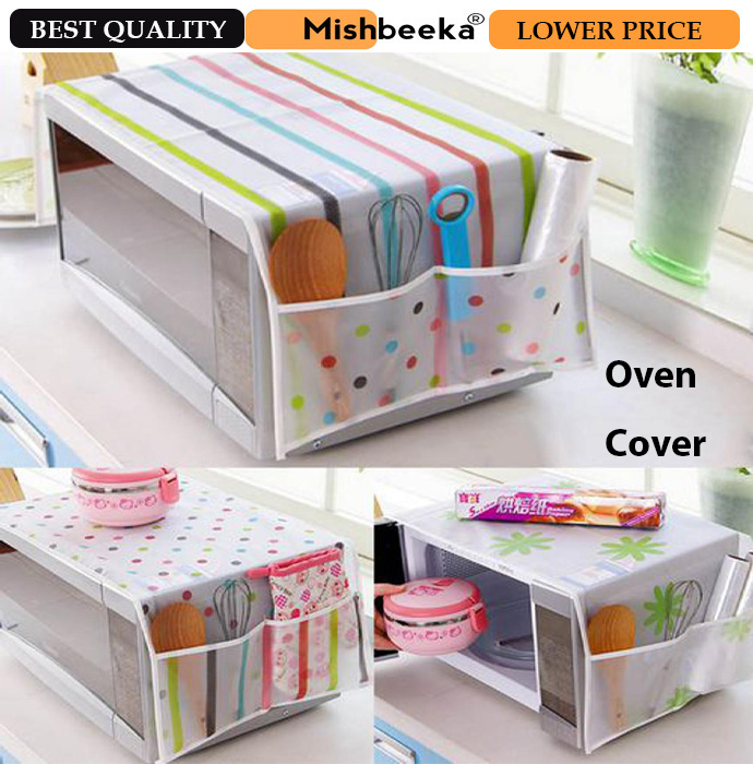 Mishbeeka Microwave Dust Cover Cotton Printing Dust Cover Waterproof Dustproof Oilproof Double Pocket Storage Bag Microwave Oven Cover