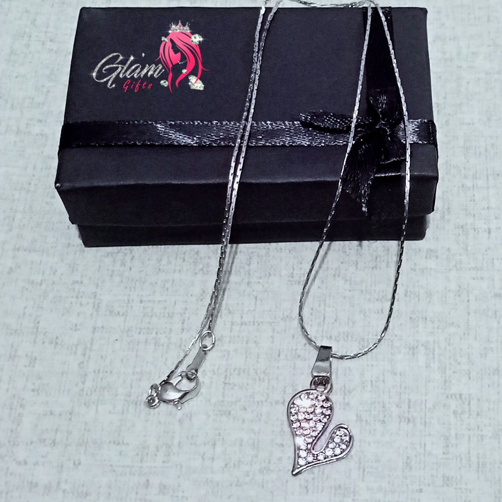 Crystals Silver Heart Pendant Necklace with gift Box for Friends