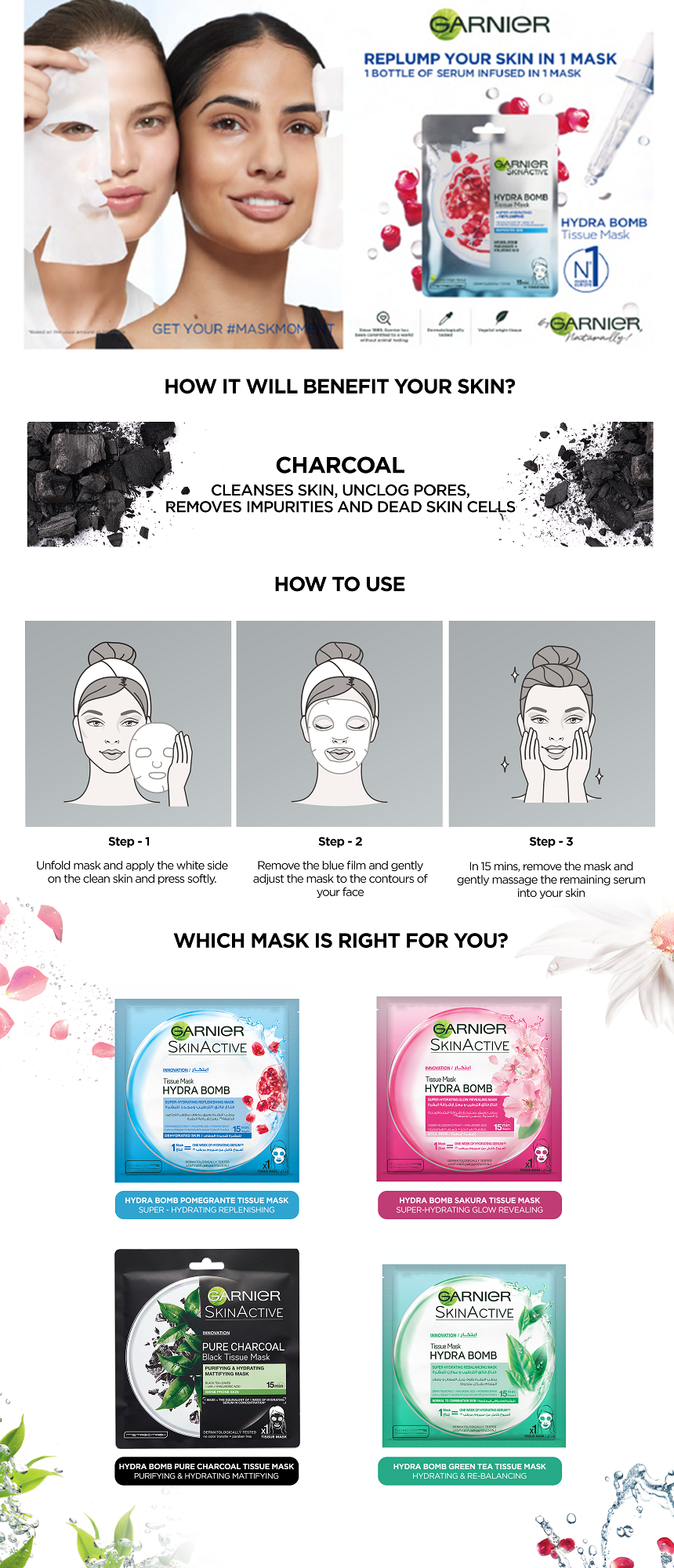 Garnier Skin Active Pure Charcoal Black Algae Tissue Face Mask Pore Ti