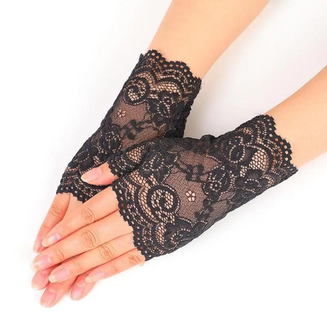 New Women Short Fingerless Lace Gloves Ladies Half Finger Fishnet Mittens Elegant Short Driving Gloves