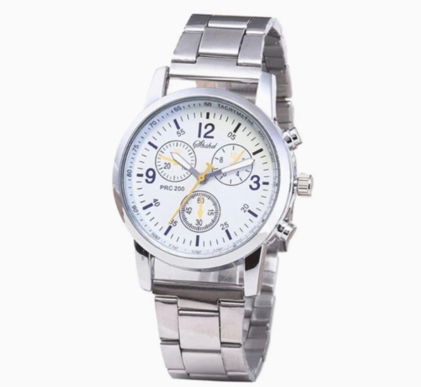 Premium Men’s Luxury steel straps round dial watches hand watch-silver watch- men watches-watch for boys-watch for men-watch for kids-watch for young's-watch for boys + Bracelet + With Chain+Ring -High Quality stylish-branded-watch Best  for Gift