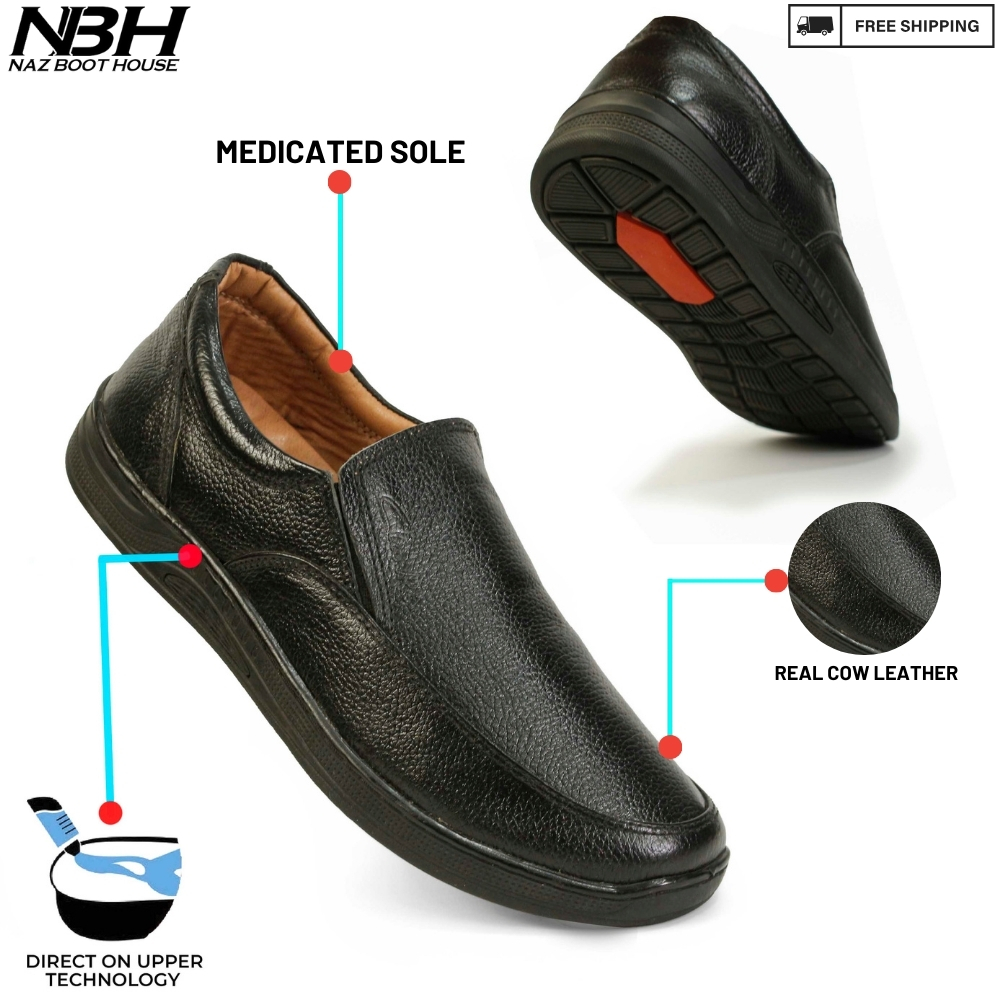 NBH Shoes For Men Leather Real Cow Leather [Extra Free Medicated