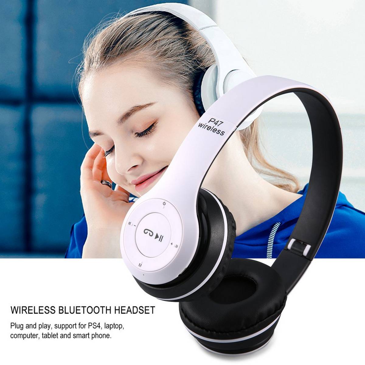 P47 Wireless Headset Bluetooth Foldable Headphone (Connect with All Smart Cell Phones / Laptops / Computer Systems).