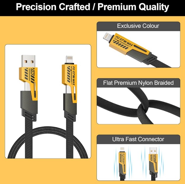 Original 4 in 1 Fast Wire / DANY SA-1 Standard Android Cable - Micro High-Speed USB Charging Cable - High Quality Fast Charging Cable For Android Mobile Phones - Best Data Cable (8600) for Phones - With Data Transfer Feature - White Color - 1000MM Length