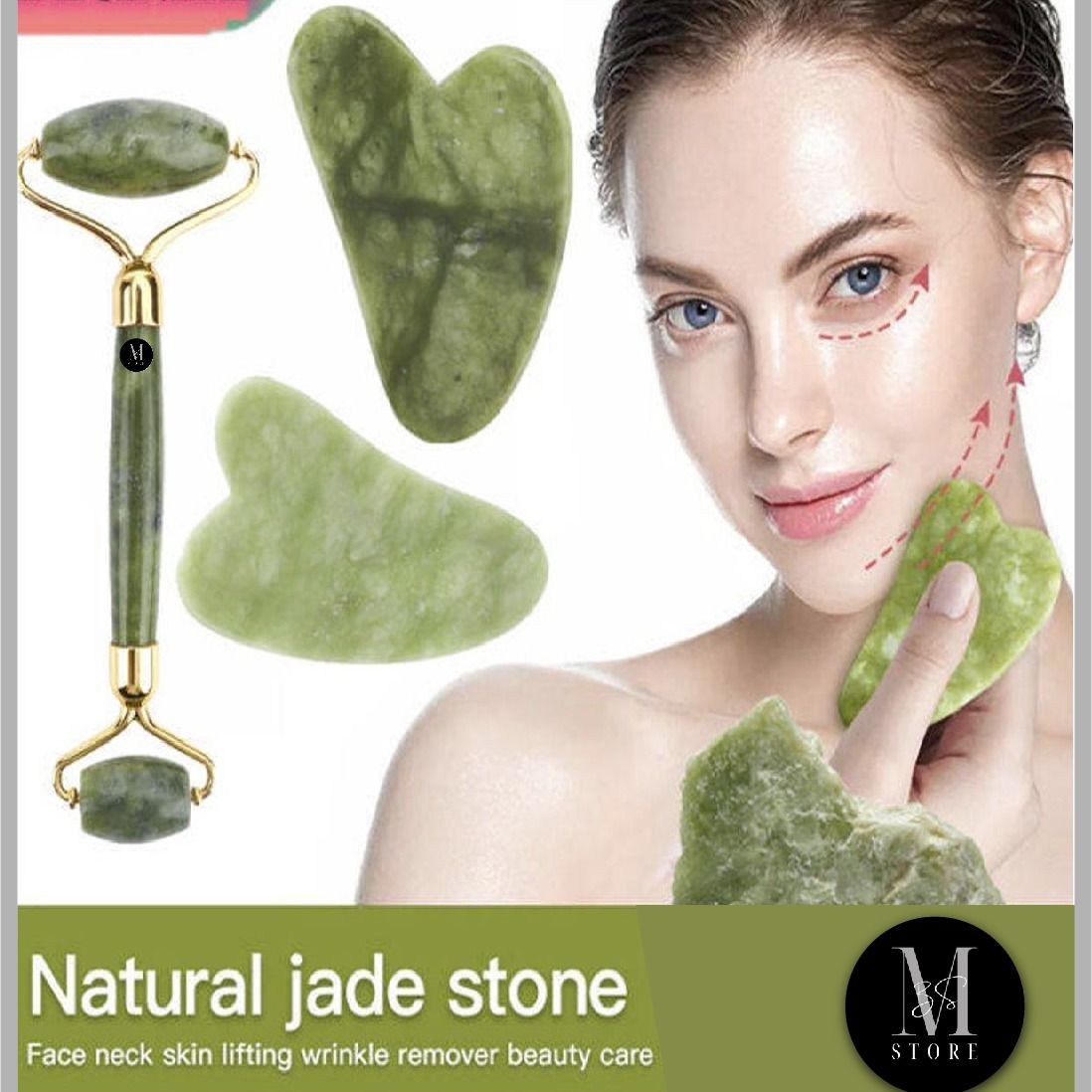 Jade Roller & Gua Sha Set for Skin Care, Reduce Puffiness and Improve Wrinkles, Guasha Tool for Face, Gua Sha Stone Self Care Gift for Woman Man
