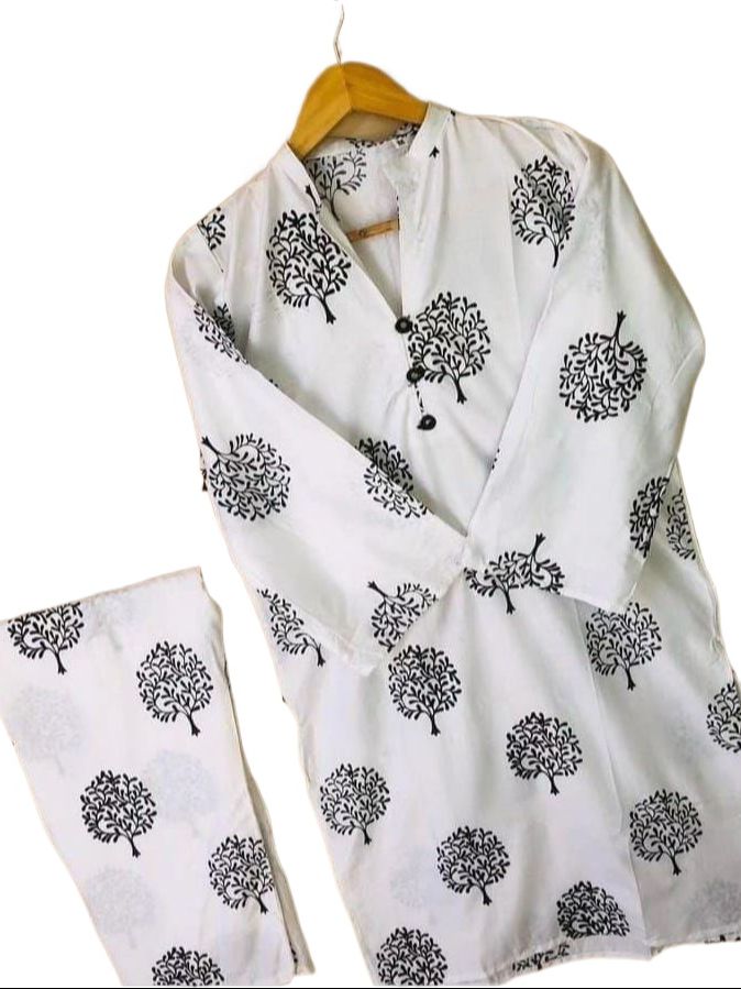 Trendy Leaf print linen 2pc dress for women