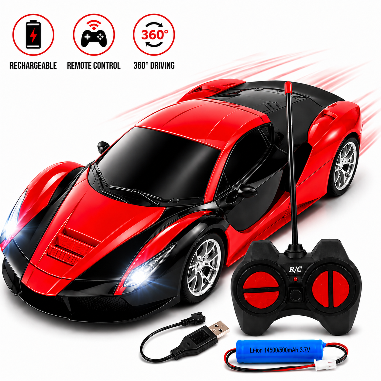 New High-Speed RC Racing Car 1:20 Scale with Realistic Light & Sound Effects, Rechargeable Battery, 2.4GHz Remote Control, Ideal for Kids 6-8 Years