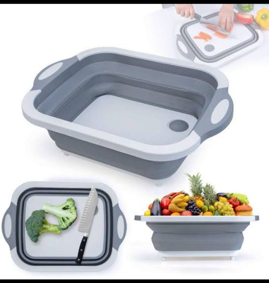 Multifunction Collapsible Chopping Board Strainer Vegetable Basket ...