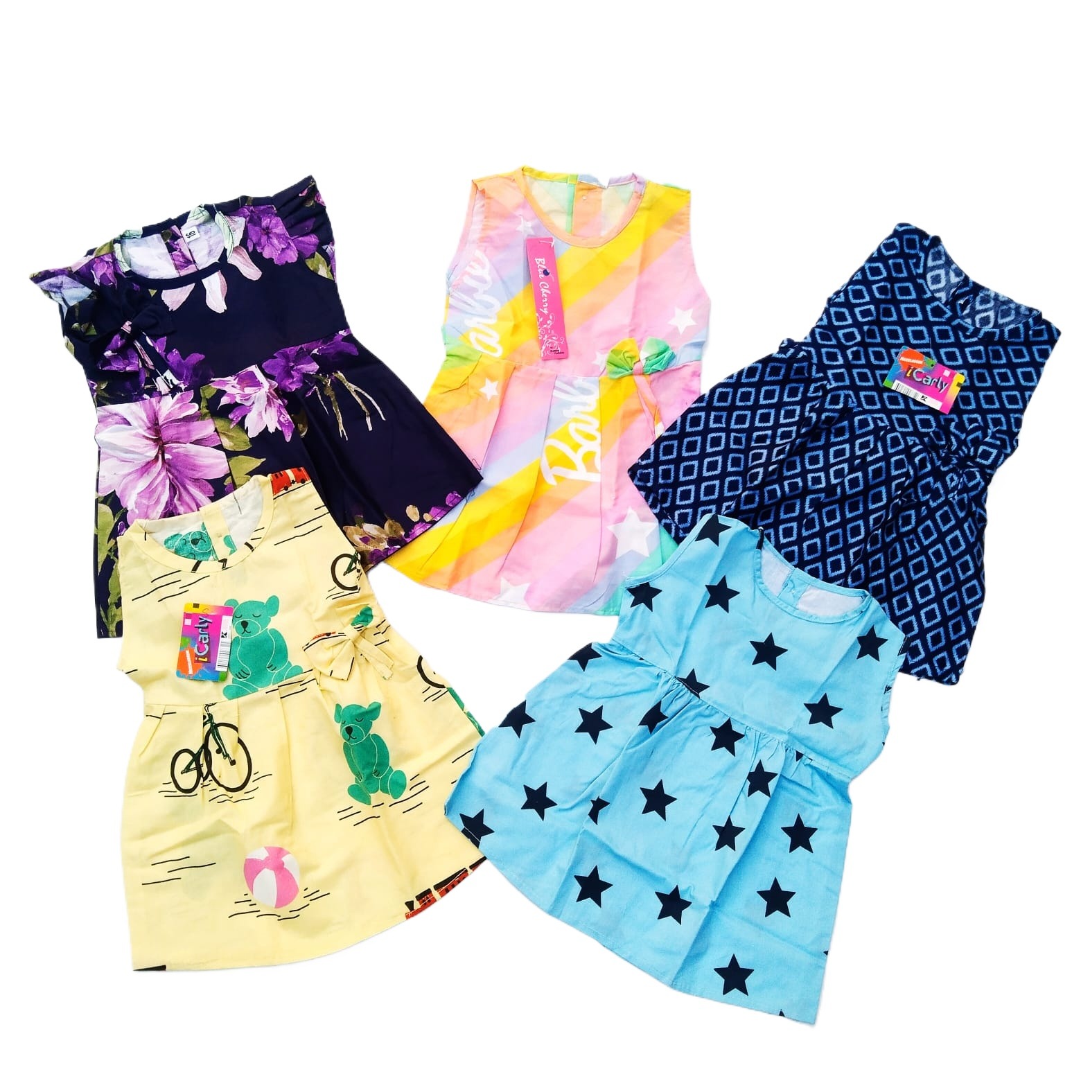 Pack Of 5 Multi-Color Printed Winter Cotton Frock For Girls (Random Design)