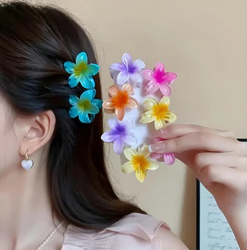 Small Korean Transparent Crystal Flower Gradient Egg Candy Colour Catchers for Kids & Girls Pack of  4, 6 or 12, 18 Minni Hair Claw clips catcher (1.57 "/4cm), Trendy Flower Hair Accessories for Daily & Party Wear