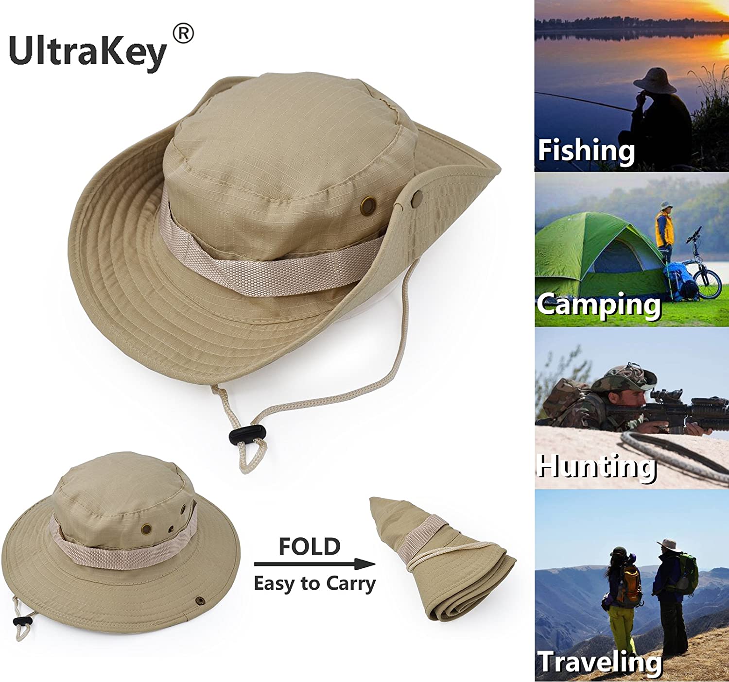 Waterproof Outdoor Wide Brim Sun Hat, Fishing Hiking Sun Boonie Hat for Men & Women