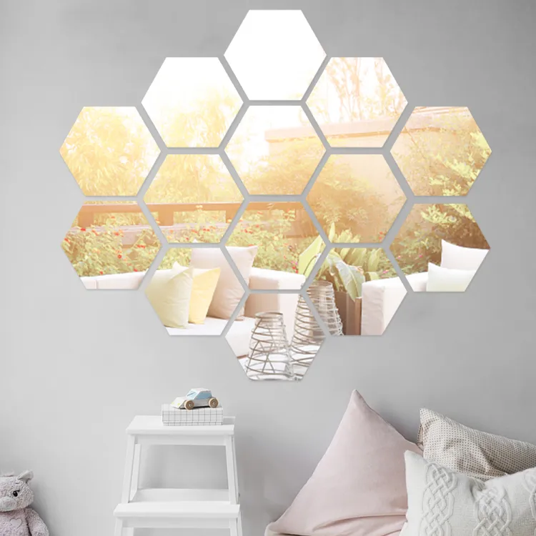 12Pcs/Set 3D Mirror Wall Stickers Home Decor Hexagon Acrylic Mirror Sticker  DIY Mural Removable Room Decal