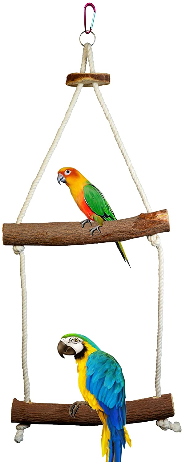 Bird Parrot Hanging Toy, Natural Wooden Perches Stand, Cotton Rope