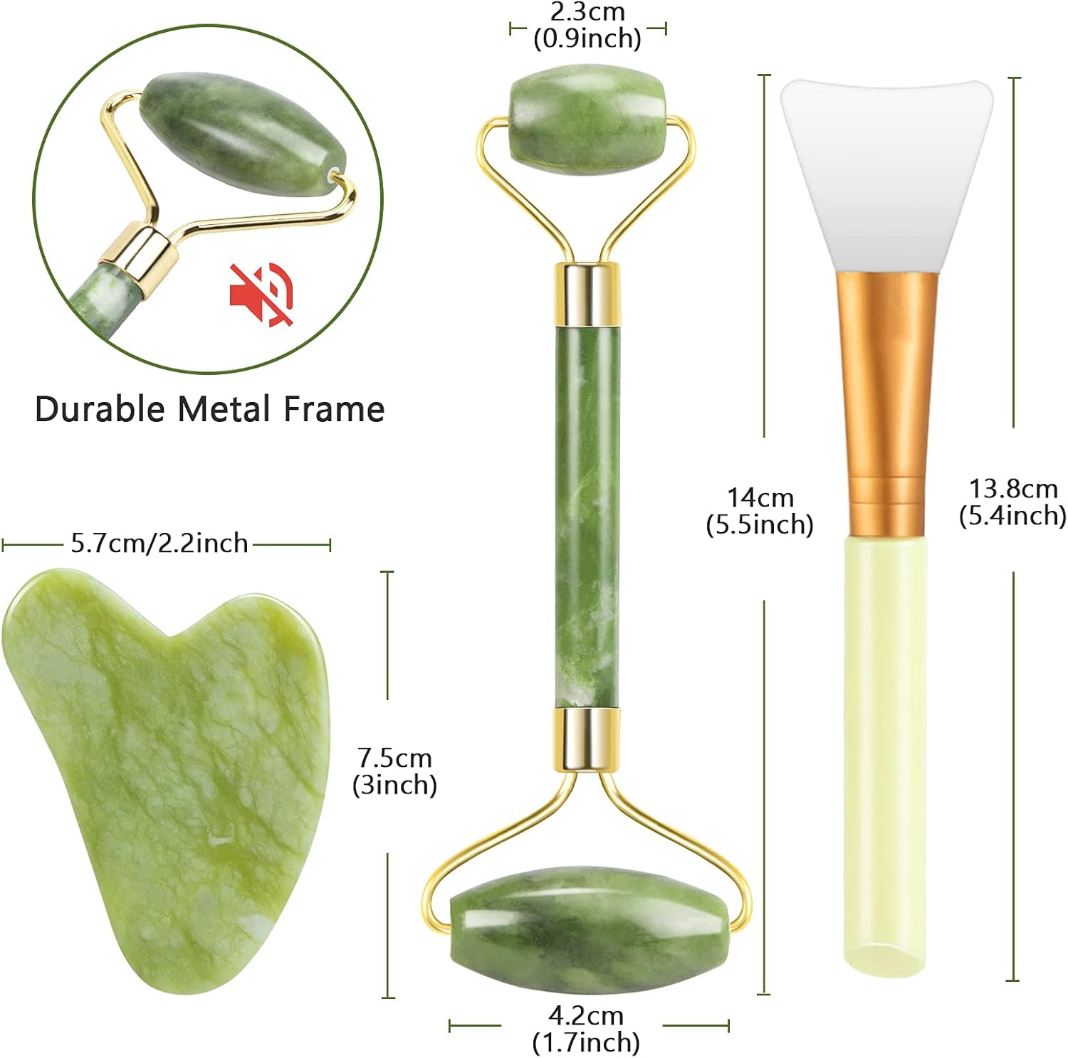 3 in 1 Set Original Jade Roller for Face - Face Roller, Natural Skin Care Tools - Face Massager, Facial Roller for Skin, Body, Eyes, Neck - Tones, Firms, Depuff