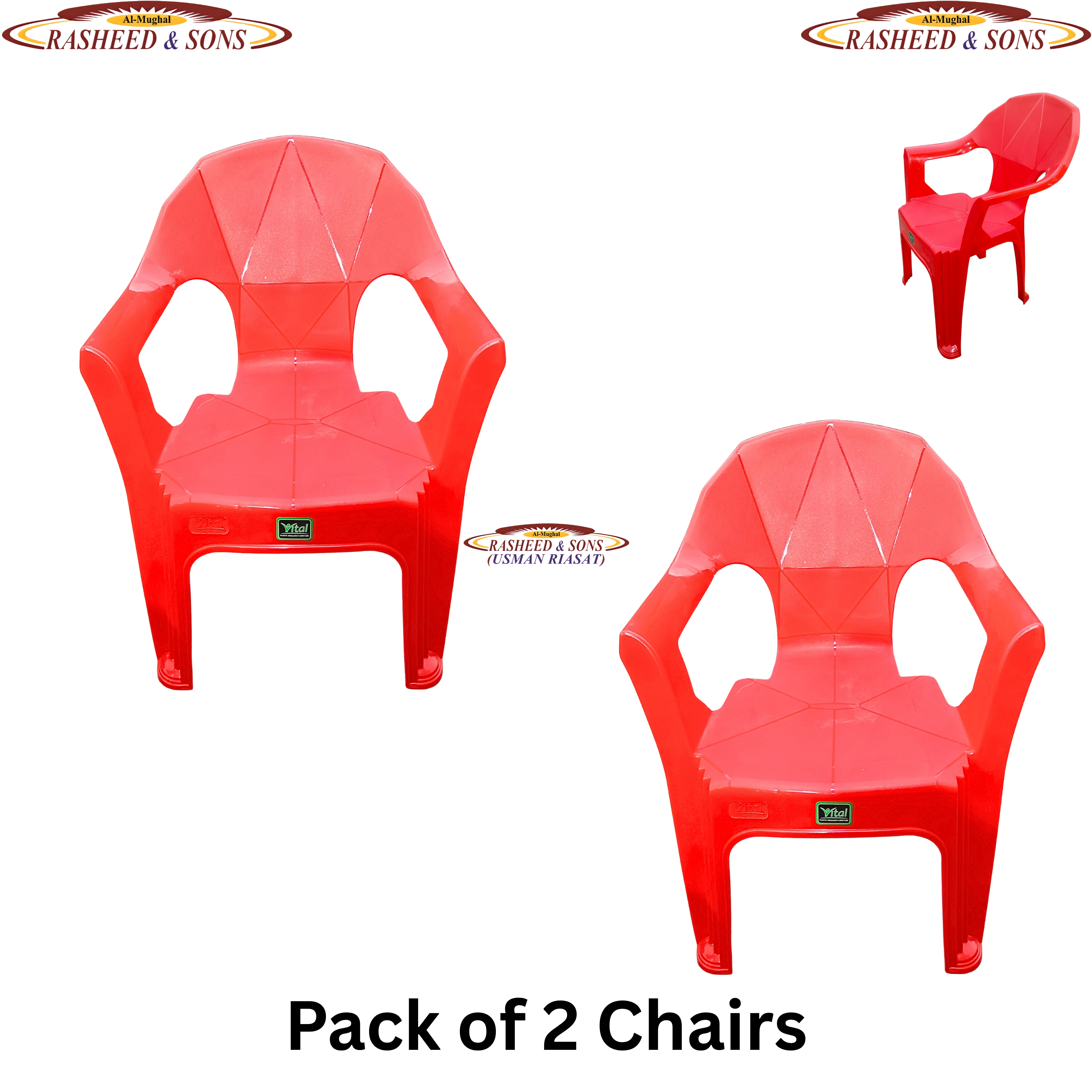 100% Pure Plastic Diamond Chair Set – Garden Patio Balcony Arm Chair – Rasheed & Sons Modern Plastic Chairs – Pack of 1, 2, 4, 6 with Fixed Table or Folding Tabl