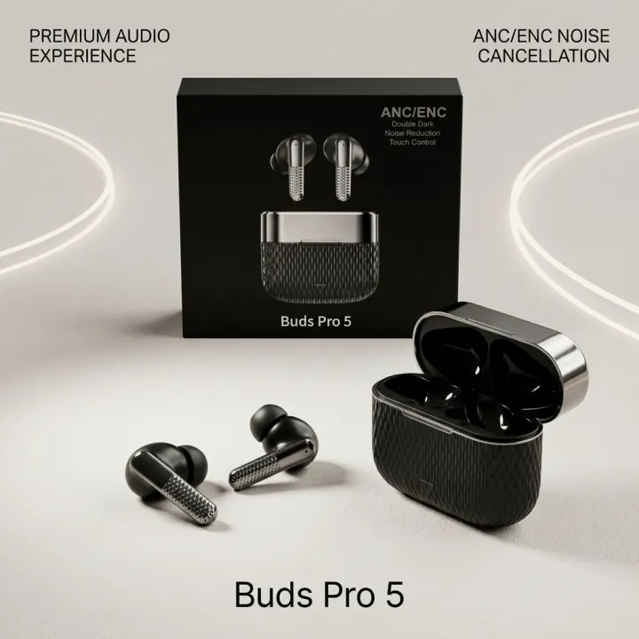 🔥Wireless Buds Pro 5 Bluetooth 5.3 Earbuds, Original TWS Earphones with ANC, ENC Noise Cancellation, HD HiFi Stereo Sound, Touch Sensor Control, LED Power Display, Type-C Fast Charging, Waterproof Gaming Sports Headphones with Microphone