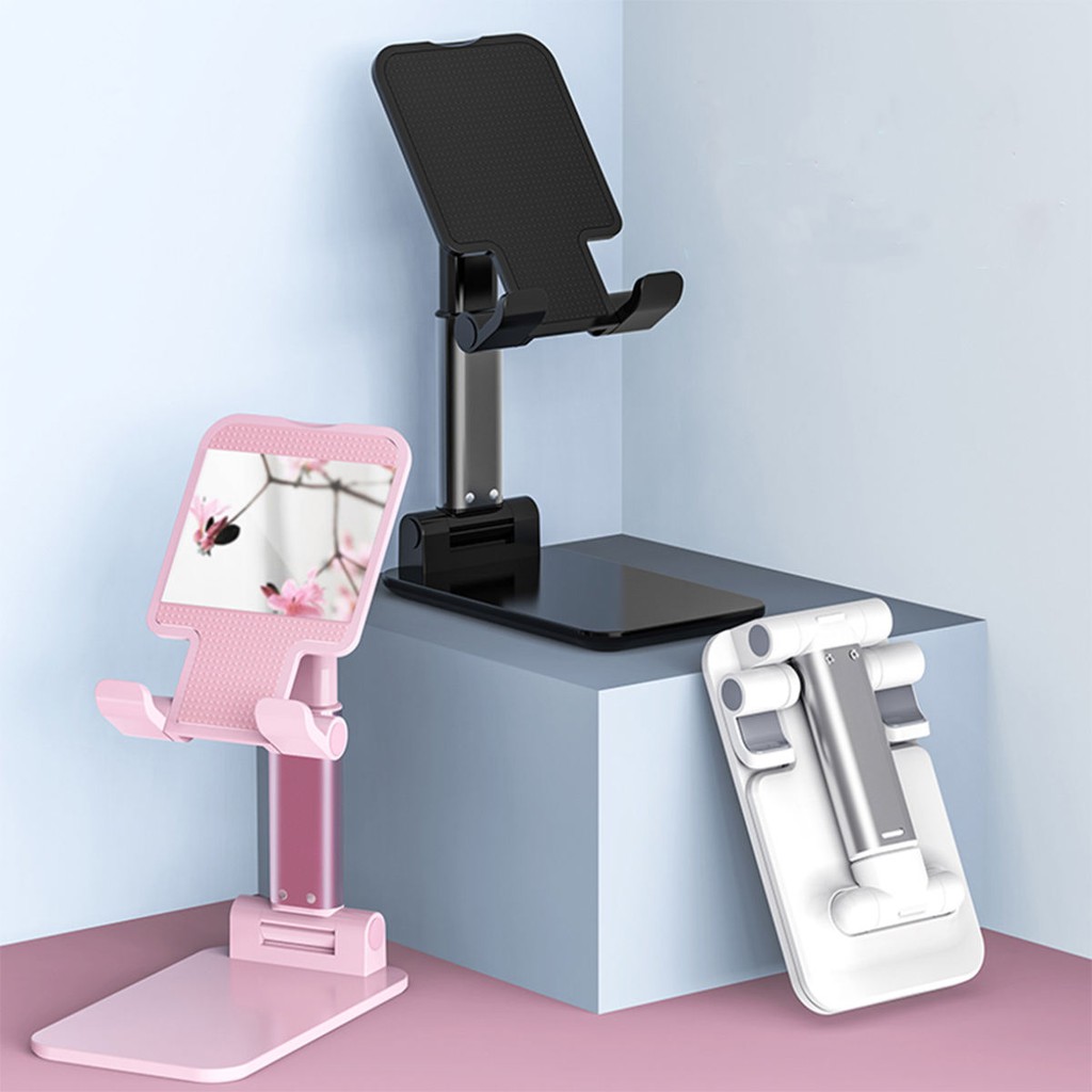 Foldable Desktop Mobile Phone Stand Bracket Holder / Mobile Phone Stand Mount Universal Adjustable Desktop Smart Phone Tablet Holder Bracket (Black - White)