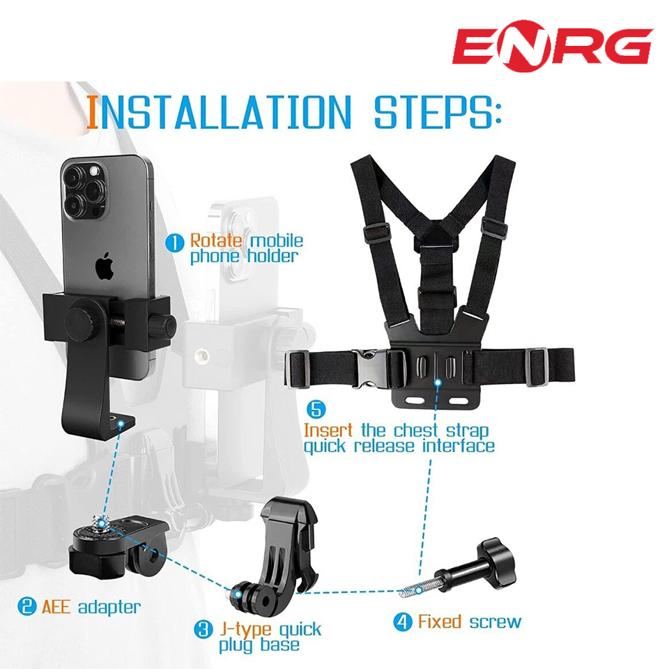 ENRG Chest Camera First-Person-View Mobile Phone Holder With Back Chest Strap 360 Rotate Climbing Cycling Phone Stand Bike Motorcycle GPS Live