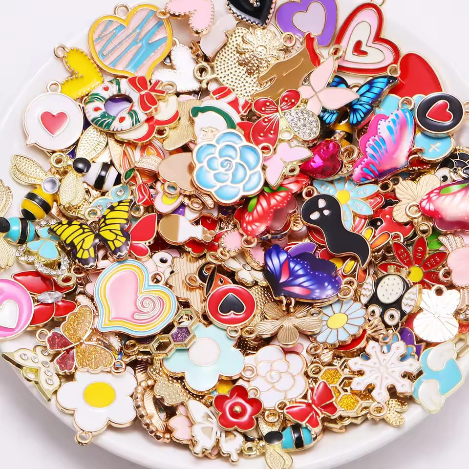 10/50 Pcs Mixed Enamel Charms – Daisy, Sakura, Heart & Star Pendants | DIY Jewelry Making Accessories for Bracelets, Earrings, Necklaces & Crafts _KS