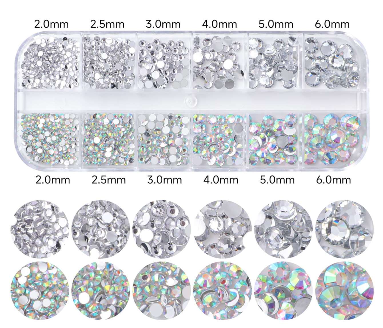12 Grid Nail Rhinestones Set | Flat Back Resin Nail Gems | Mixed Sizes Crystal Stones for Nail Art & DIY Decoration