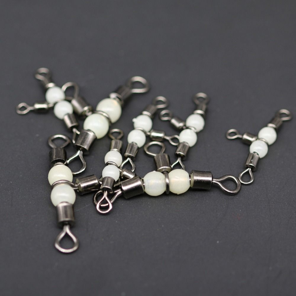 10pcs Bearing Barrel Ring Fishing Connector Rolling Swivel 3 Way Fluorescent Beads Fishhook Lure Line Fishing Tackle with Luminous Beads Fishing Connectors