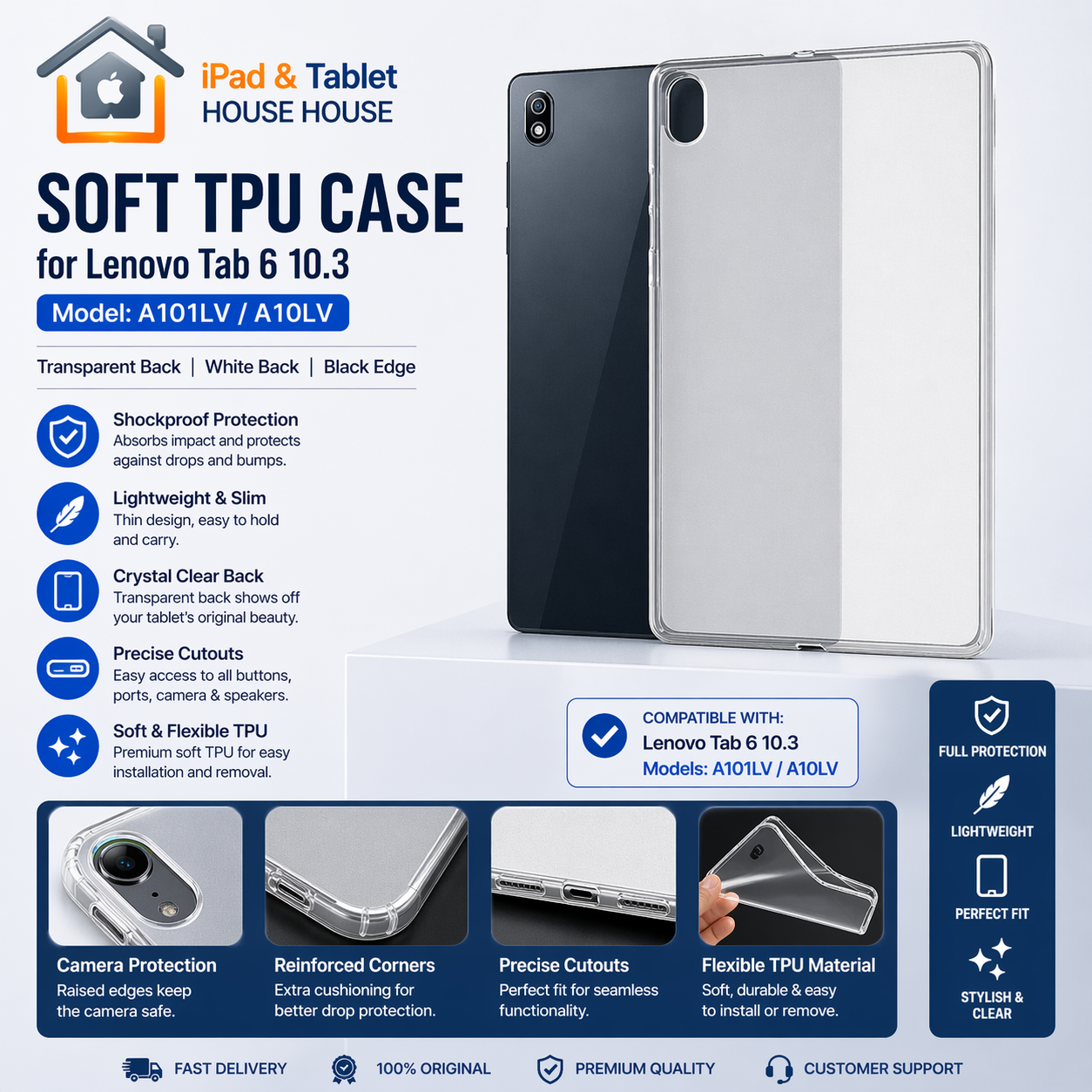 Lenovo Tab 6 10.3 Case A101LV Soft TPU Transparent Back Cover – Shockproof Slim Tablet Case For Lenovo Tab 6 10.3 5G 2021 / A101LV